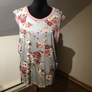 gray and blush pink floral tank